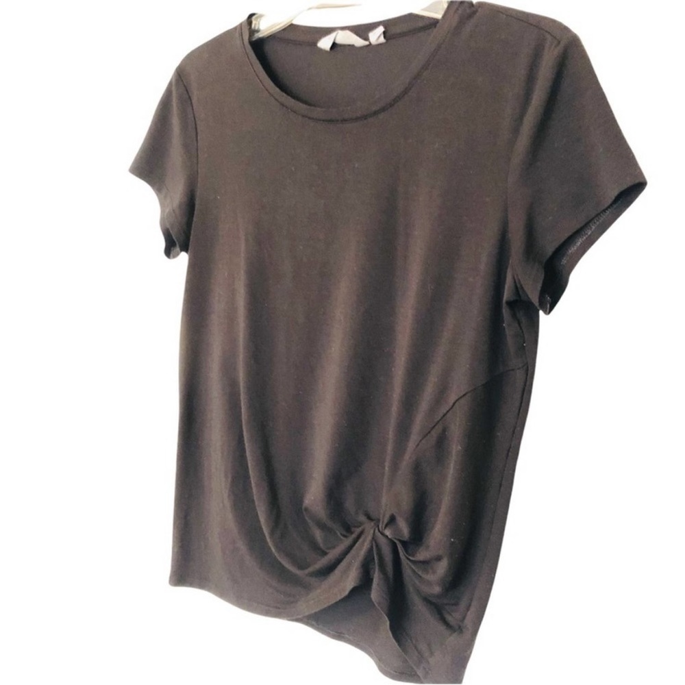 Athleta Crew Neck Short Sleeve Ruched Gathered Front Shirt XS Black